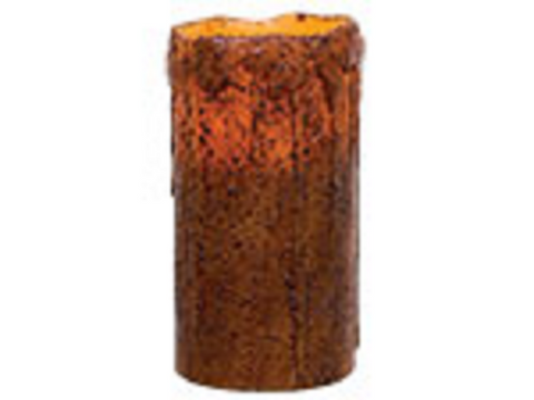 Battery Operated Grungy 6 Inch Brown Remote Control Pillar Candle