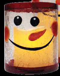 Snowman Flamess Crackle Glass Candle