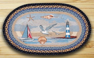 Coastal Blue Sea Oval Rug