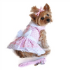 Polka Dot and Lace Dog Dress Set with Leash - Pink