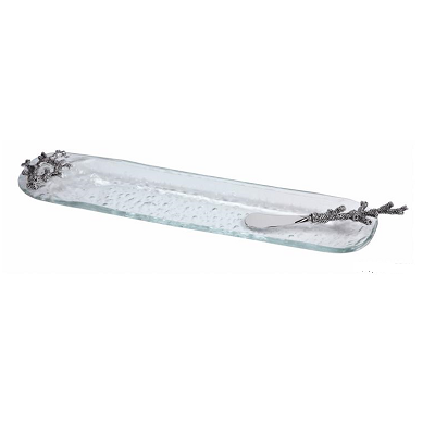 Coral Glass Cracker Tray & Spreader Set