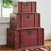 Set of Three Red Distressed Wood Stackable/Nesting Trunks