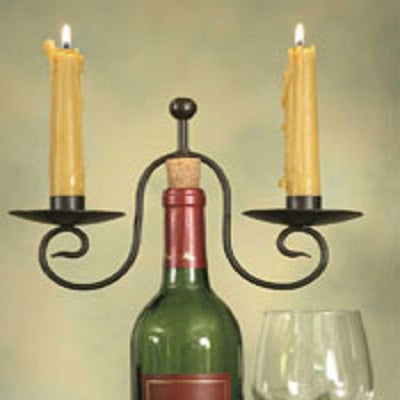 Two Taper Candle Black Scroll Wine Bottle Candle Holder